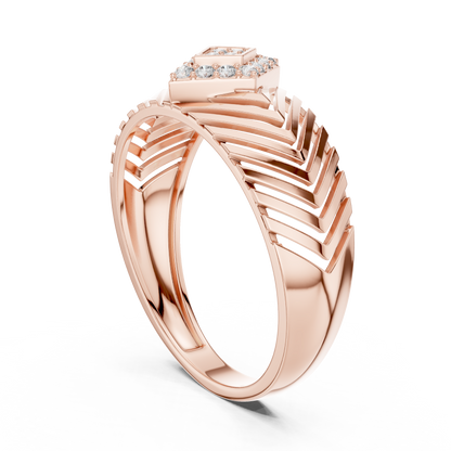 925 Silver Moissanite Kite Cluster Chevron Band Ring 14k Gold Plated