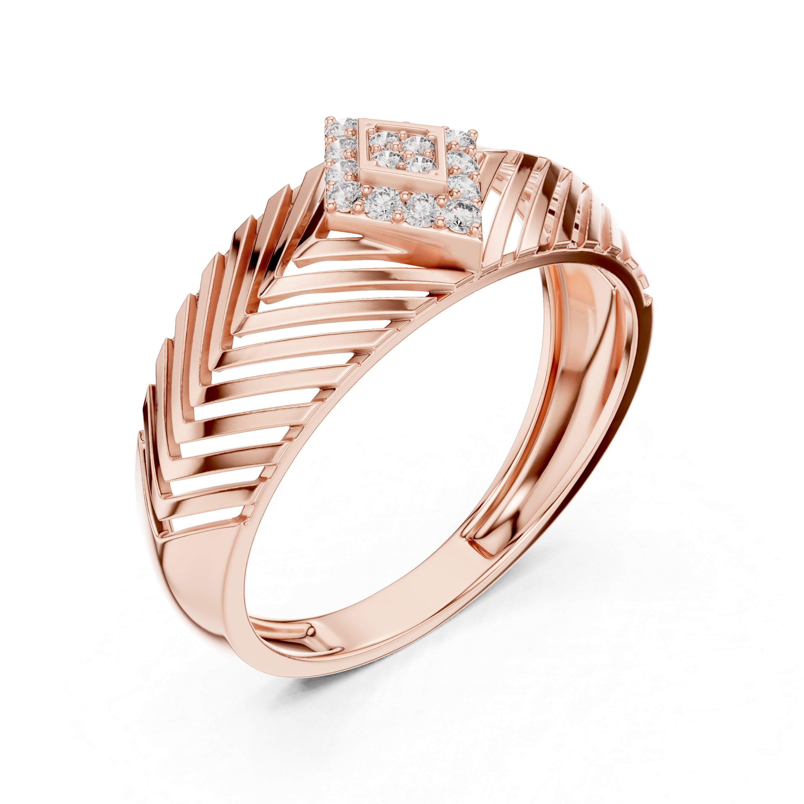 925 Silver Moissanite Kite Cluster Chevron Band Ring 14k Gold Plated