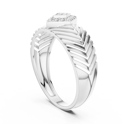 925 Silver Moissanite Kite Cluster Chevron Band Ring 14k Gold Plated
