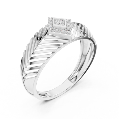 925 Silver Moissanite Kite Cluster Chevron Band Ring 14k Gold Plated