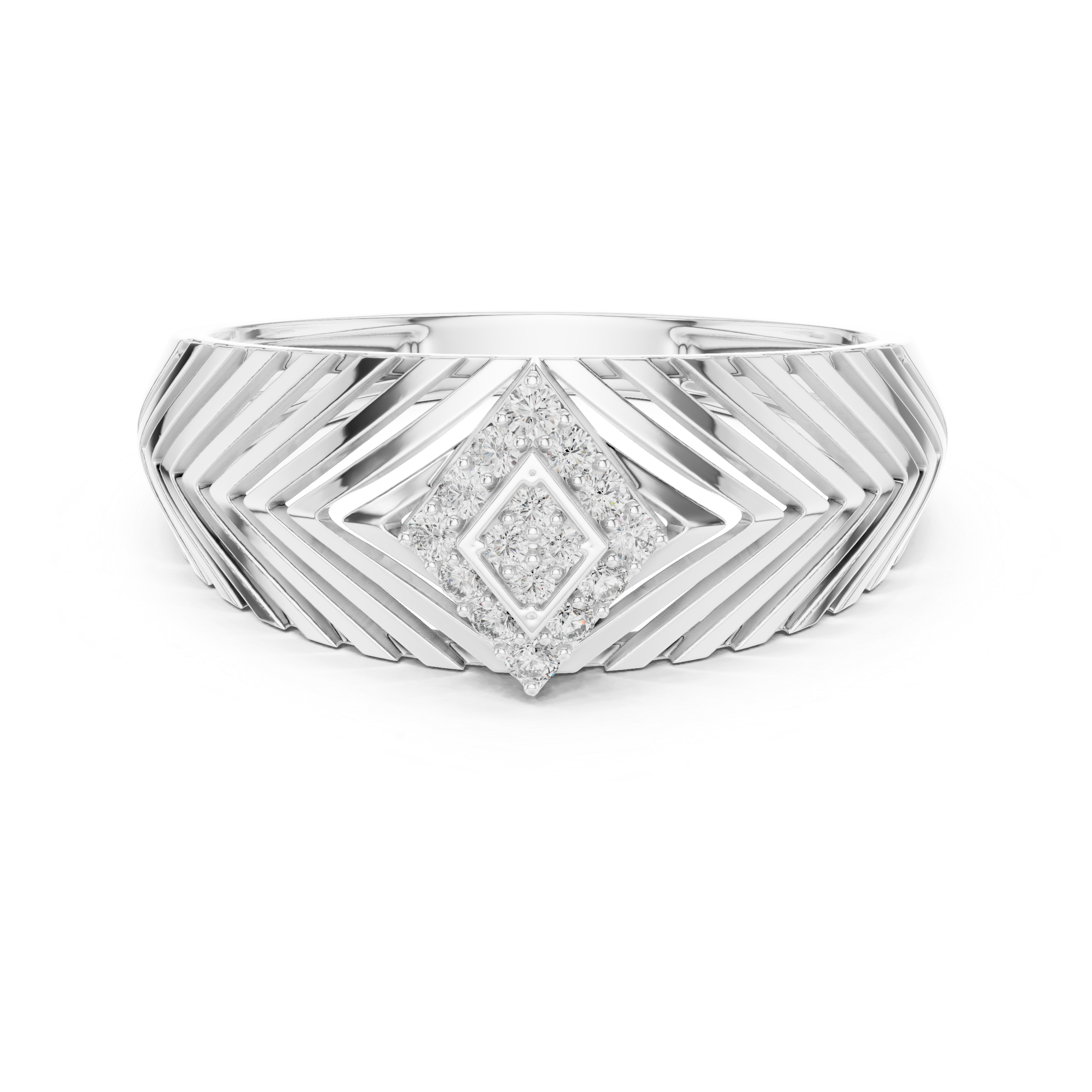 925 Silver Moissanite Kite Cluster Chevron Band Ring 14k Gold Plated