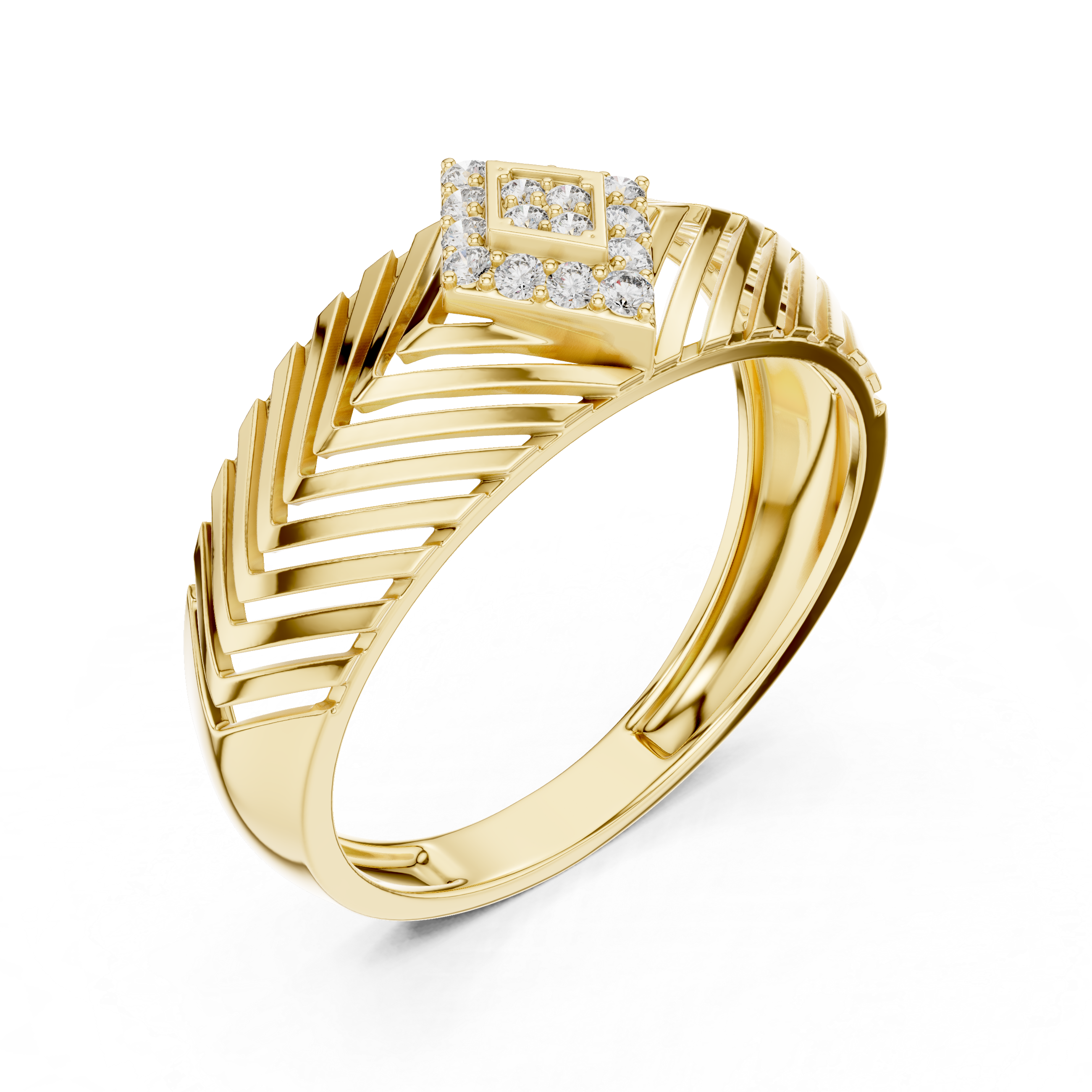 925 Silver Moissanite Kite Cluster Chevron Band Ring 14k Gold Plated