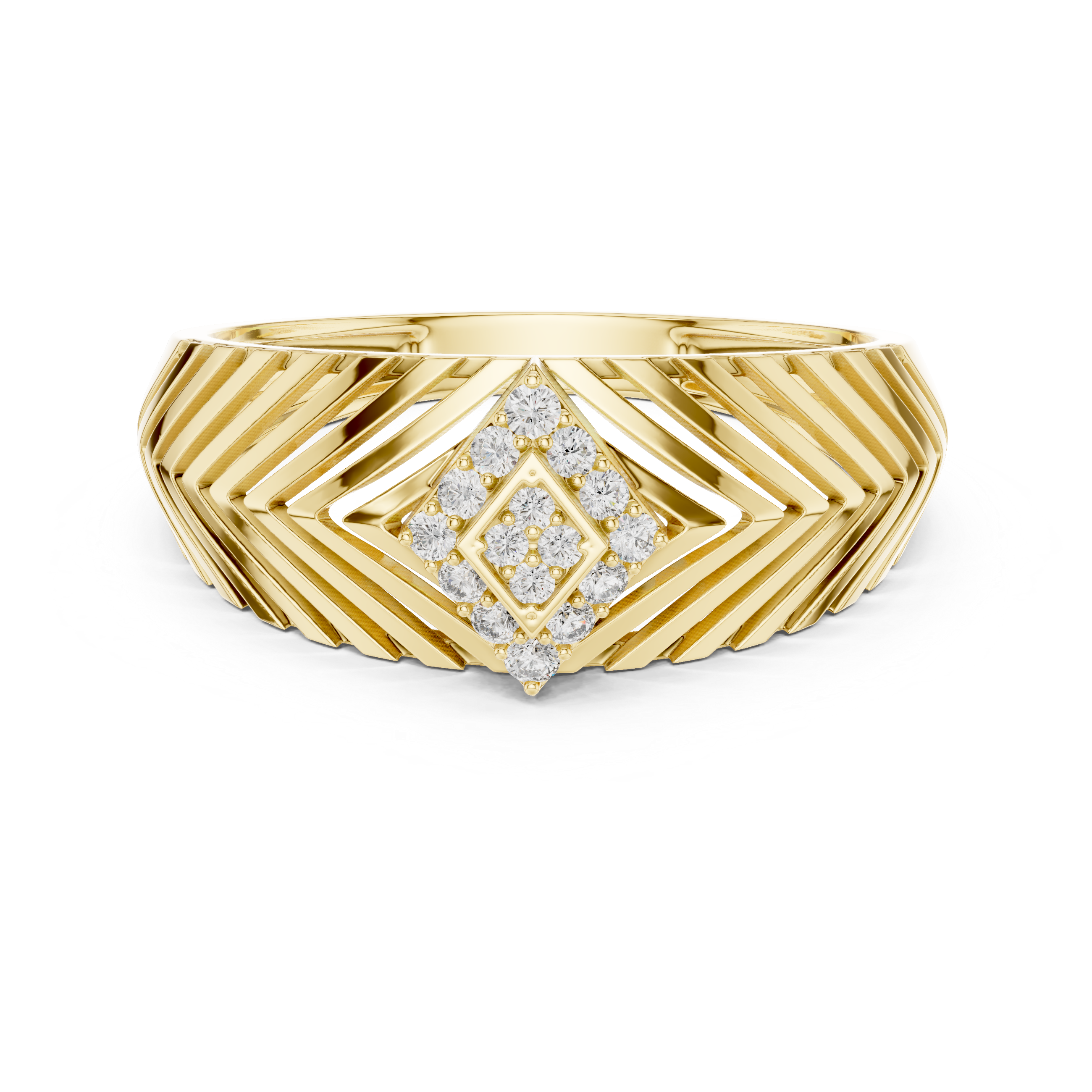 925 Silver Moissanite Kite Cluster Chevron Band Ring 14k Gold Plated