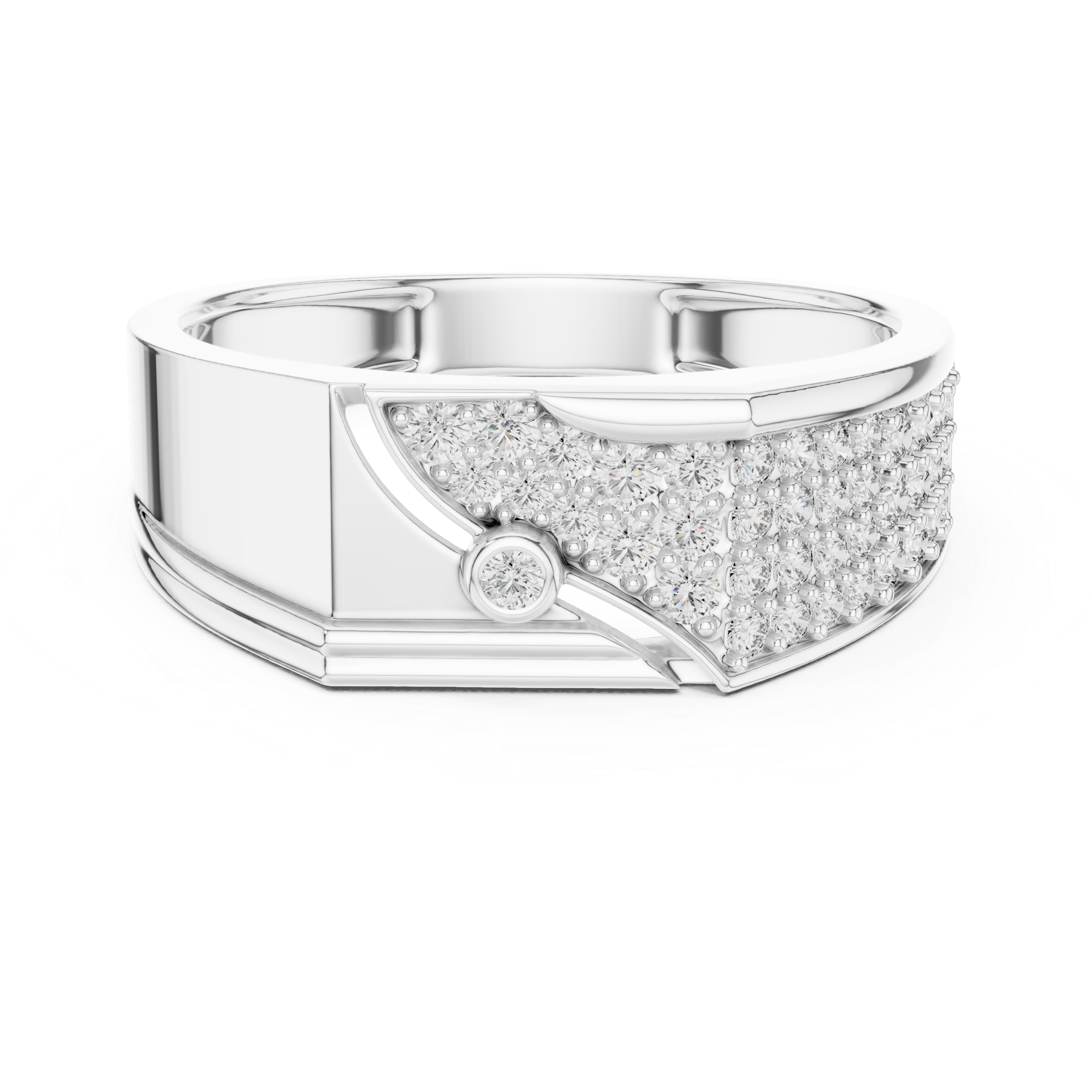 925 Silver Moissanite Asymmetrical Pavé Diagonal Band 14k Gold Plated
