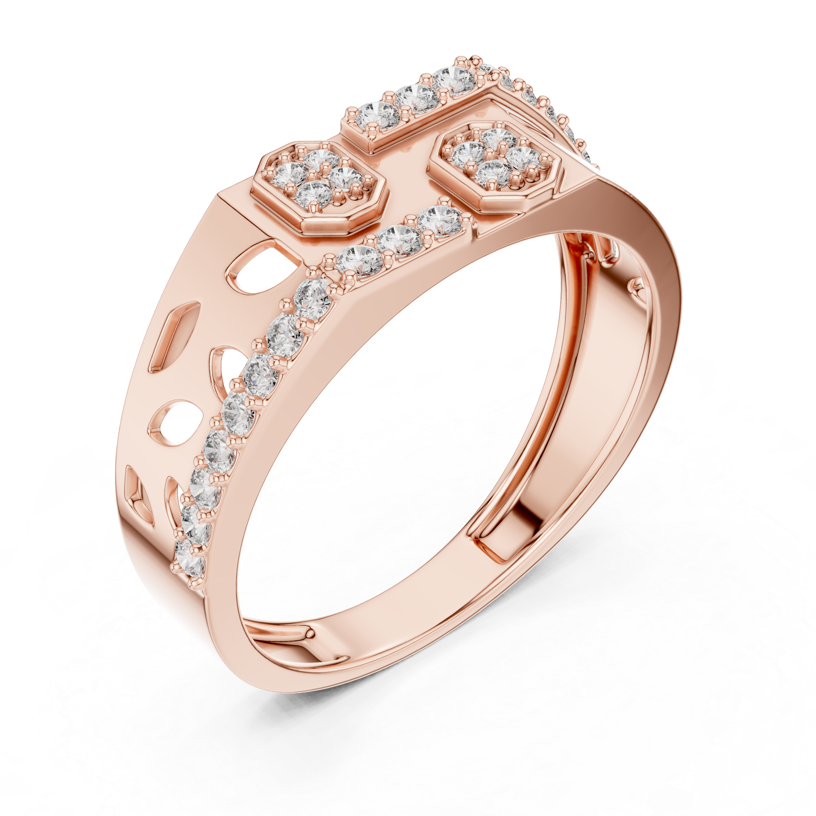 925 Silver Moissanite Geometric Dual-Cluster Statement Mens Ring