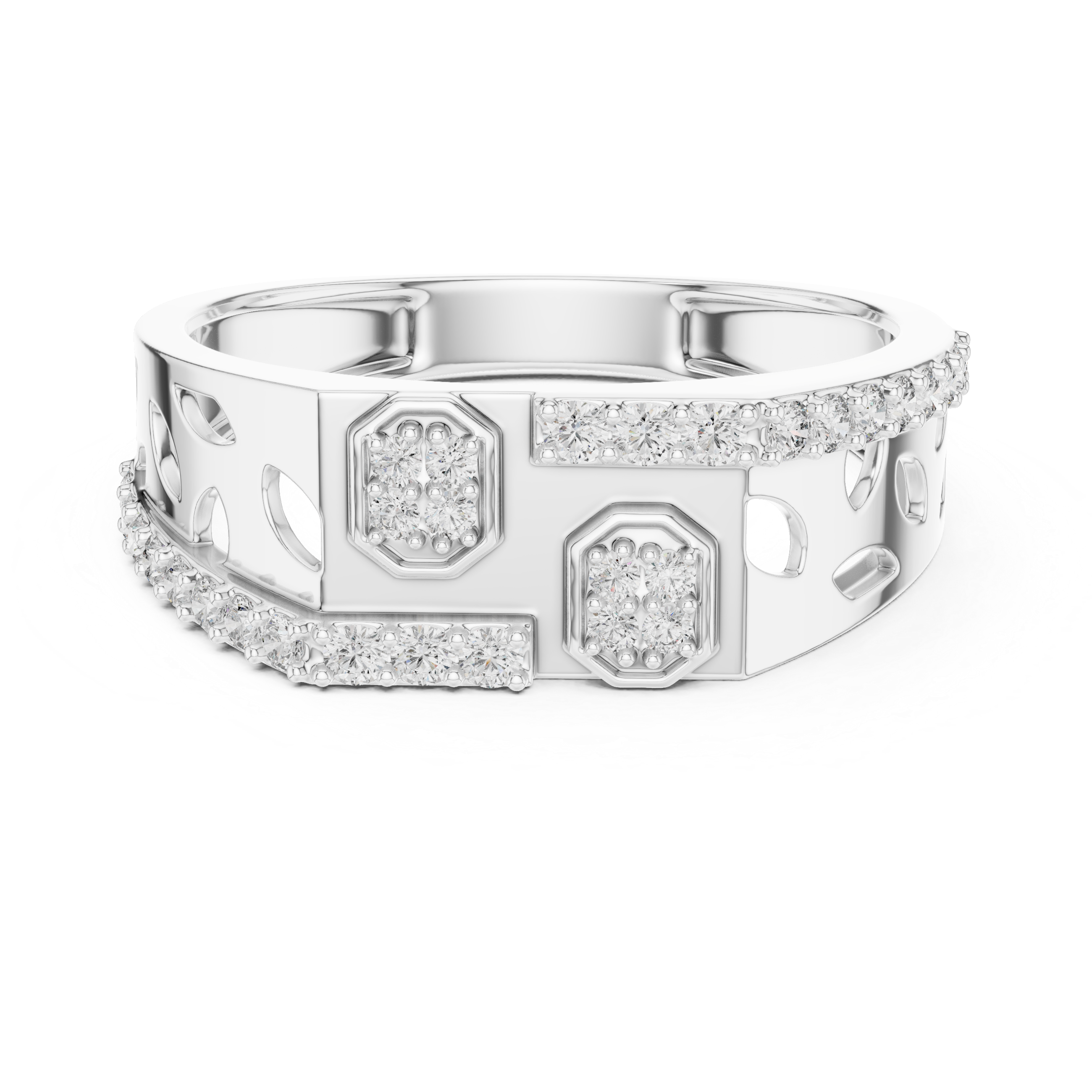 925 Silver Moissanite Geometric Dual-Cluster Statement Mens Ring