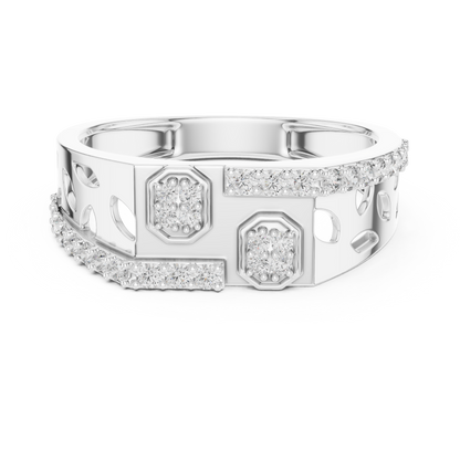 925 Silver Moissanite Geometric Dual-Cluster Statement Mens Ring