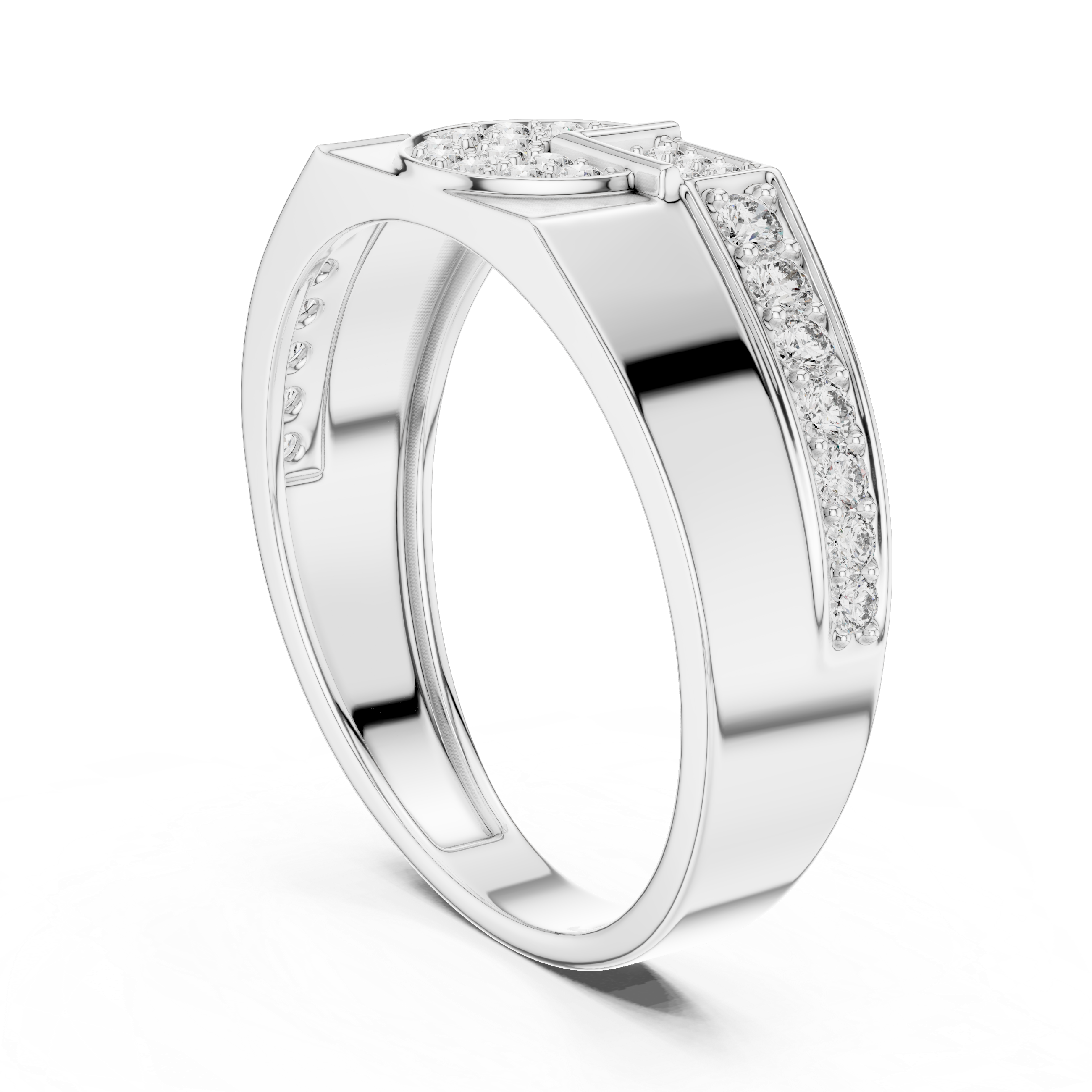 925 Silver Moissanite Geometric Interlocking 'G' Initial Mens Ring