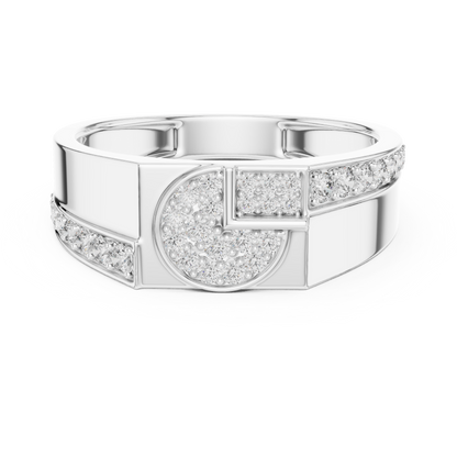 925 Silver Moissanite Geometric Interlocking 'G' Initial Mens Ring