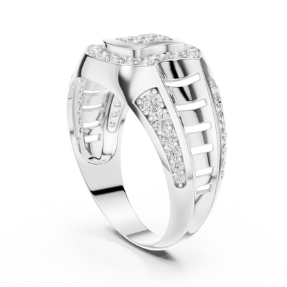 925 Silver Moissanite Art Deco Geometric Medallion Signet Ring