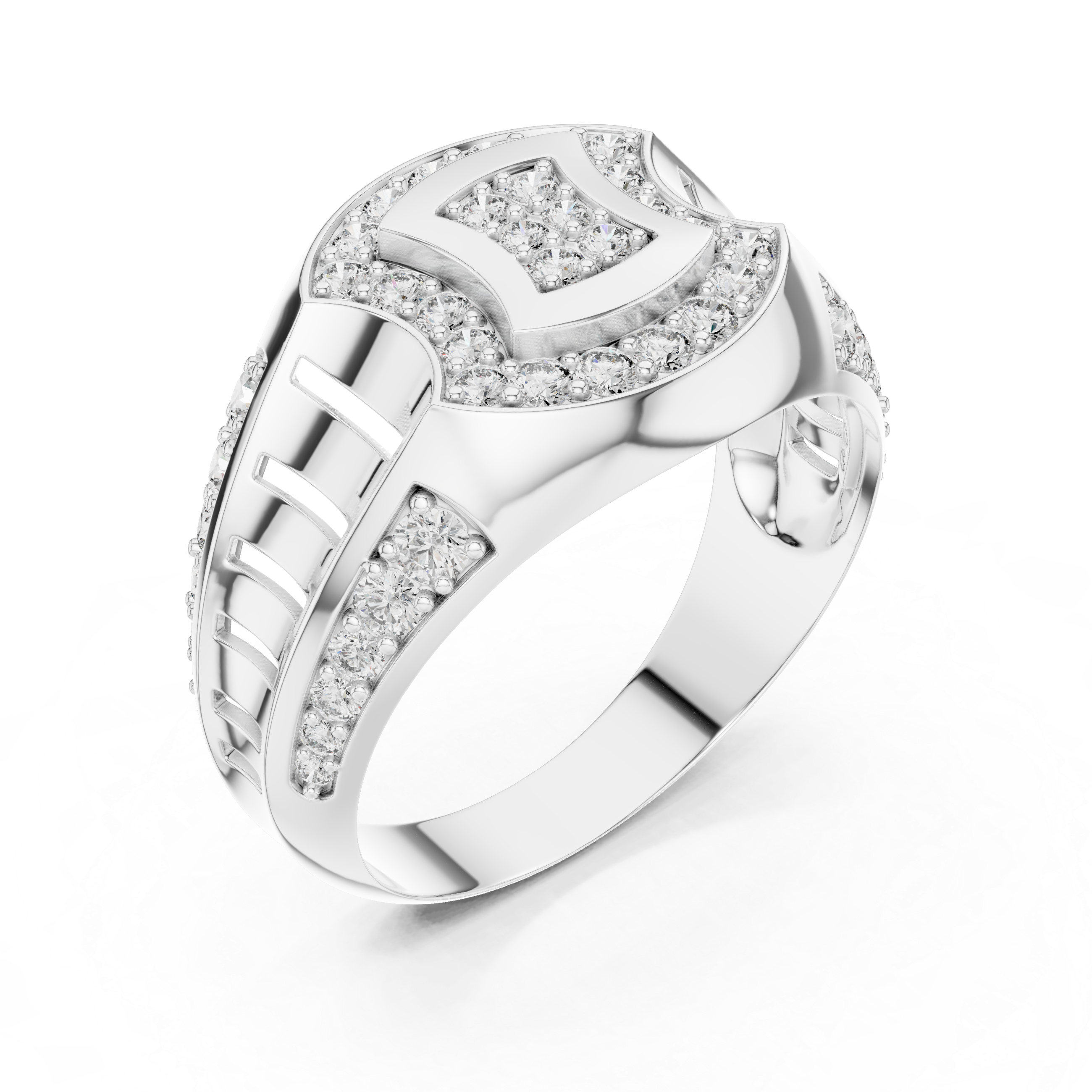 925 Silver Moissanite Art Deco Geometric Medallion Signet Ring