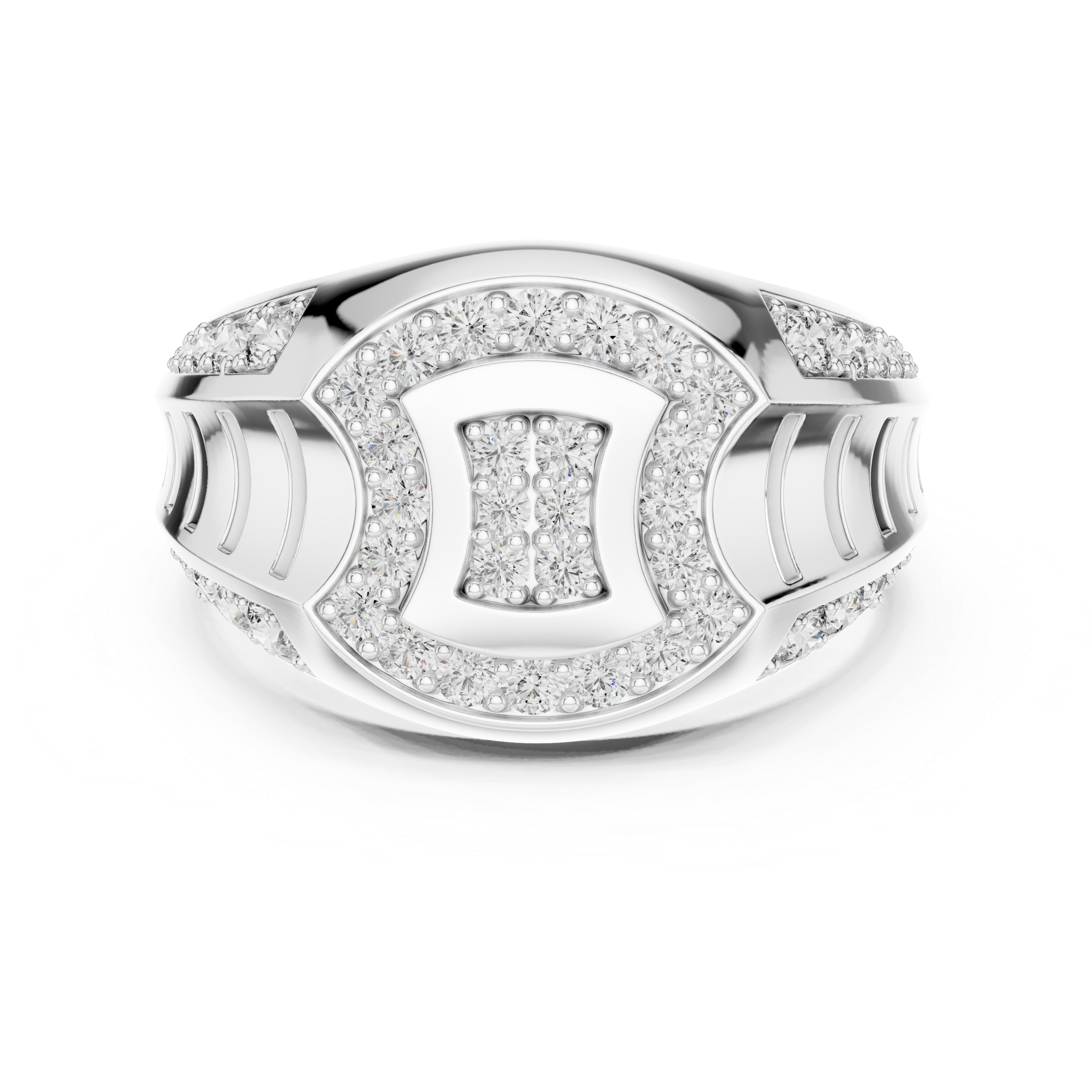925 Silver Moissanite Art Deco Geometric Medallion Signet Ring