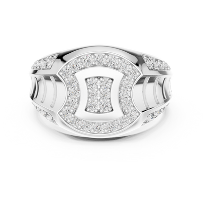 925 Silver Moissanite Art Deco Geometric Medallion Signet Ring