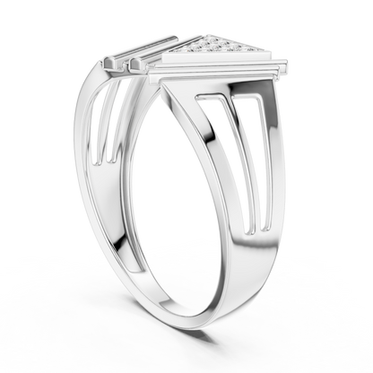 925 Silver Moissanite Art Deco Geometric Triangle Shield Mens Ring