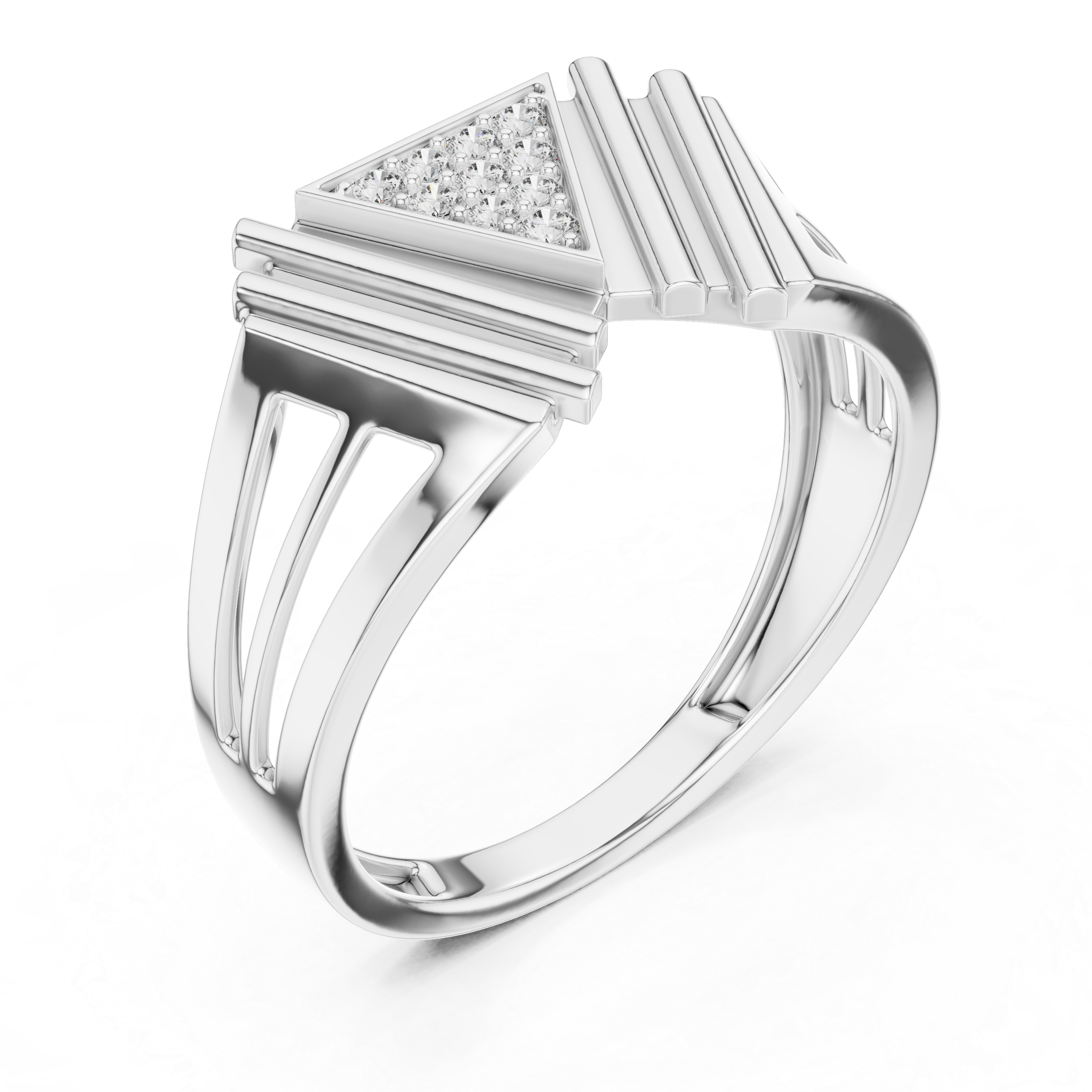 925 Silver Moissanite Art Deco Geometric Triangle Shield Mens Ring