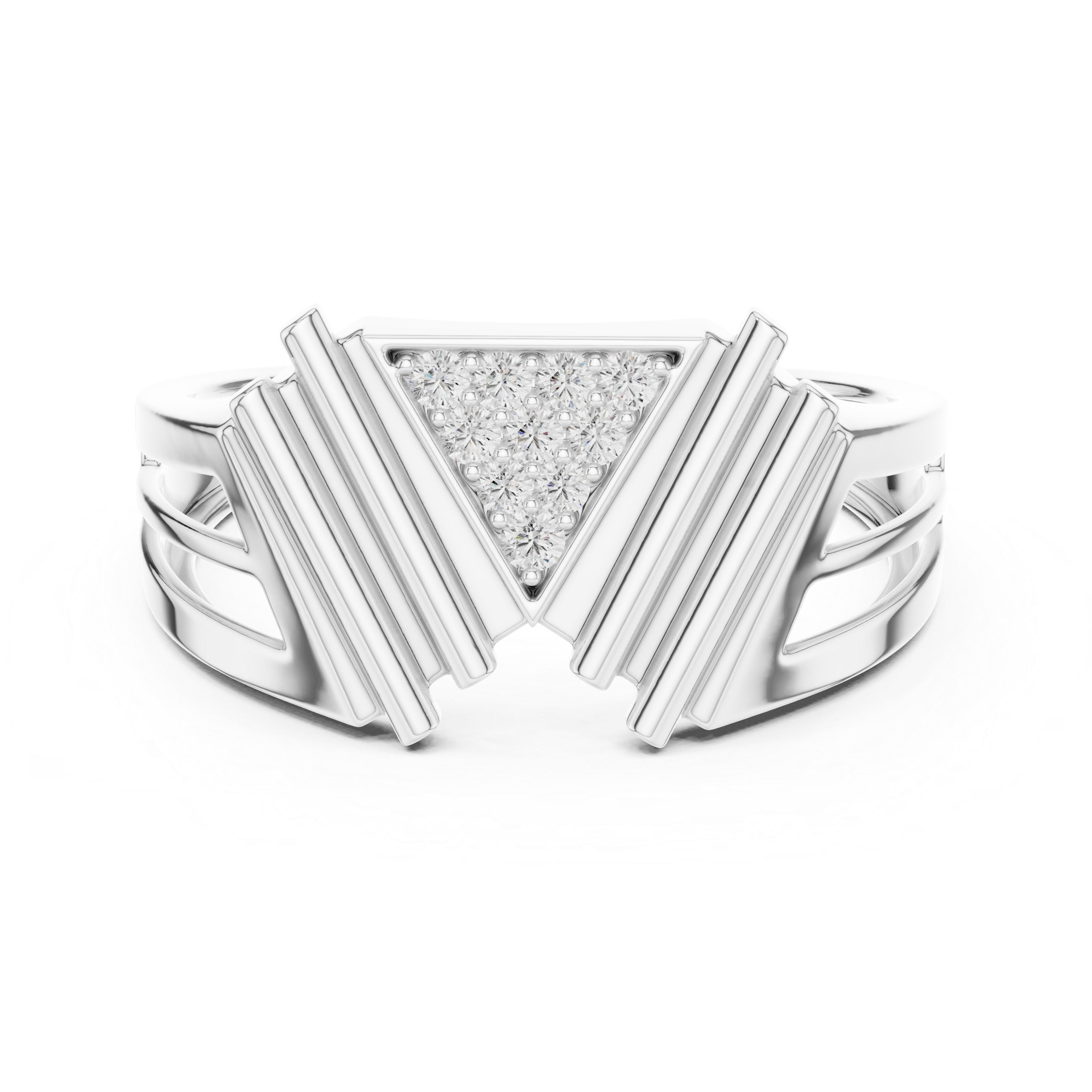 925 Silver Moissanite Art Deco Geometric Triangle Shield Mens Ring