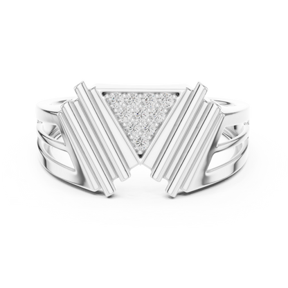 925 Silver Moissanite Art Deco Geometric Triangle Shield Mens Ring