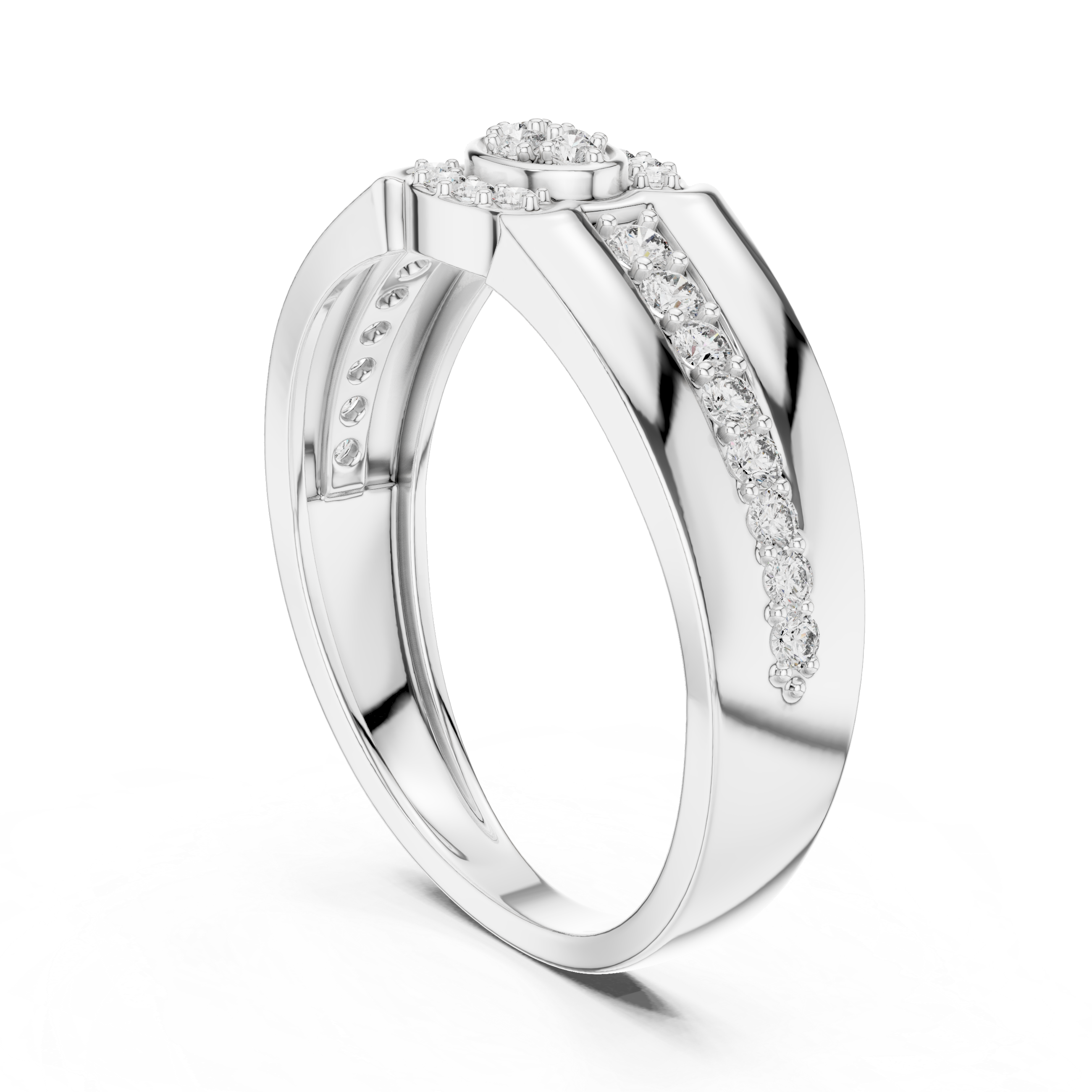 925 Silver Moissanite Modern Dual-Channel Pavé Halo Mens Ring