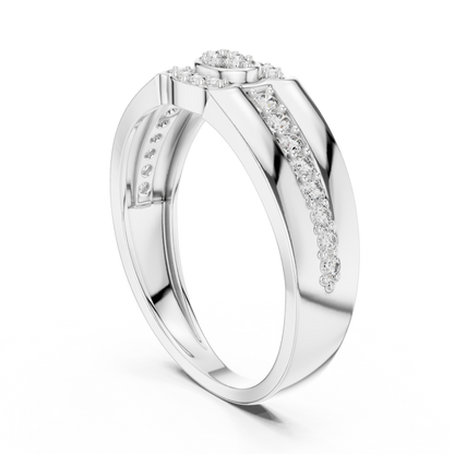 925 Silver Moissanite Modern Dual-Channel Pavé Halo Mens Ring