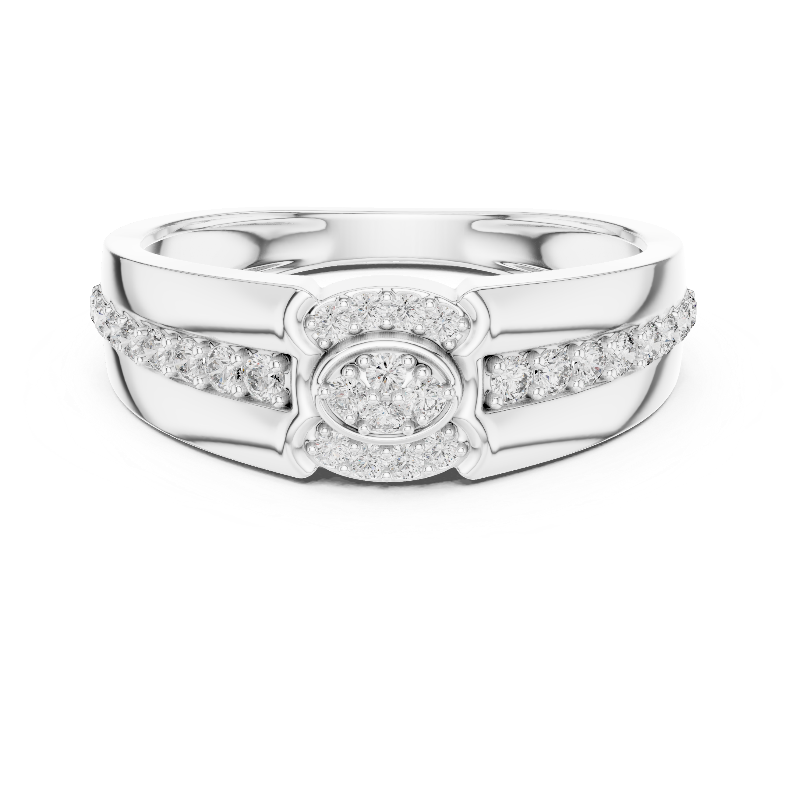 925 Silver Moissanite Modern Dual-Channel Pavé Halo Mens Ring