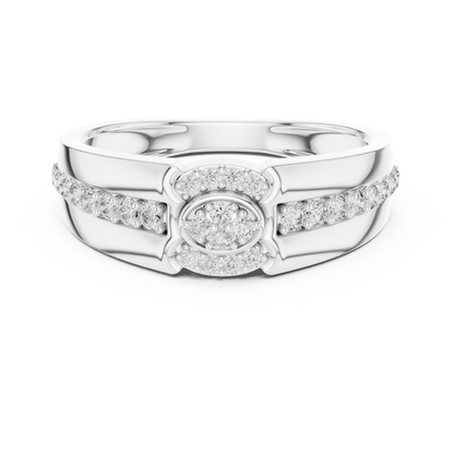 925 Silver Moissanite Modern Dual-Channel Pavé Halo Mens Ring