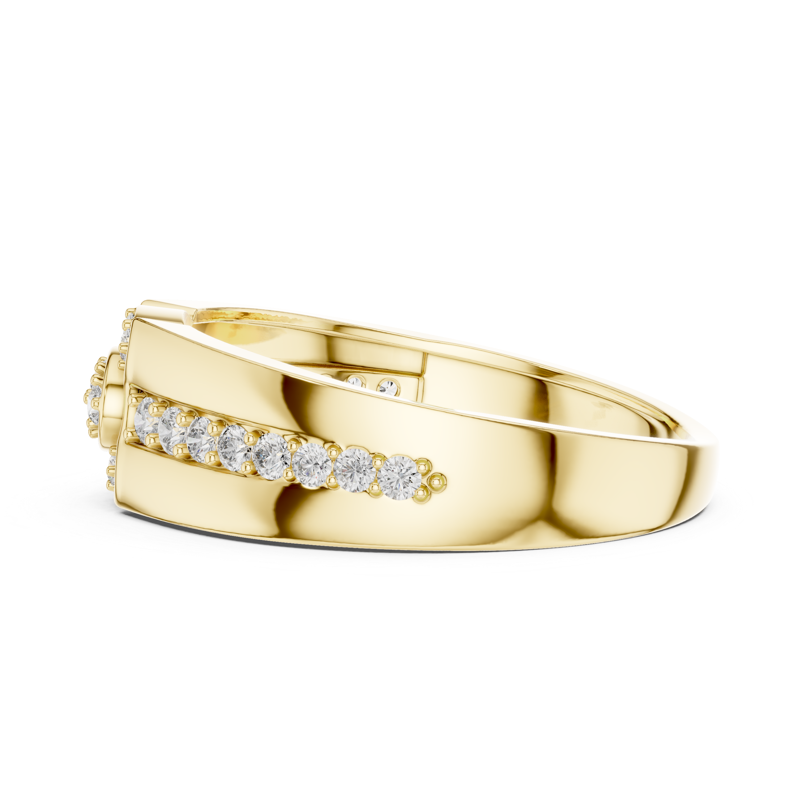 925 Silver Moissanite Modern Dual-Channel Pavé Halo Mens Ring