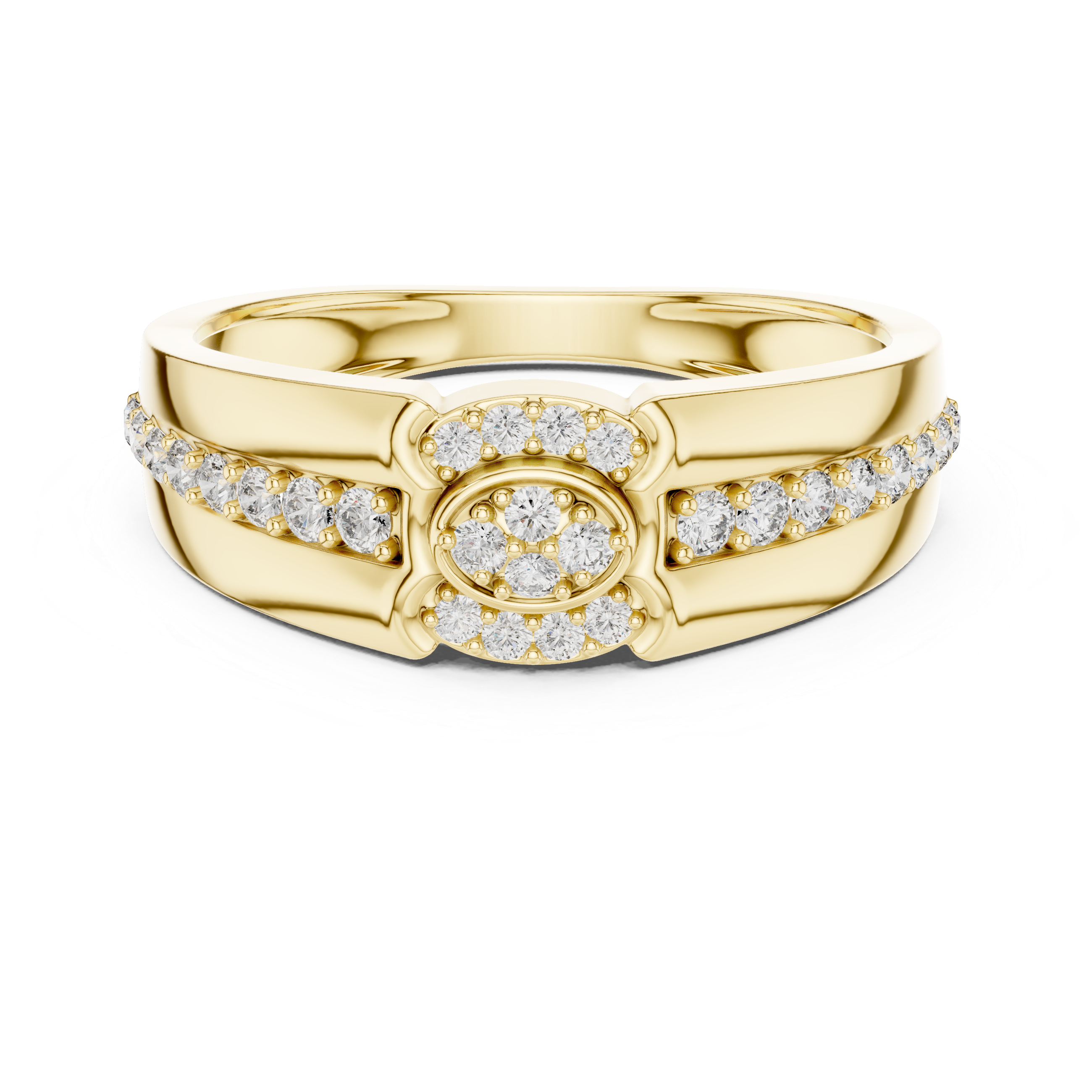 925 Silver Moissanite Modern Dual-Channel Pavé Halo Mens Ring