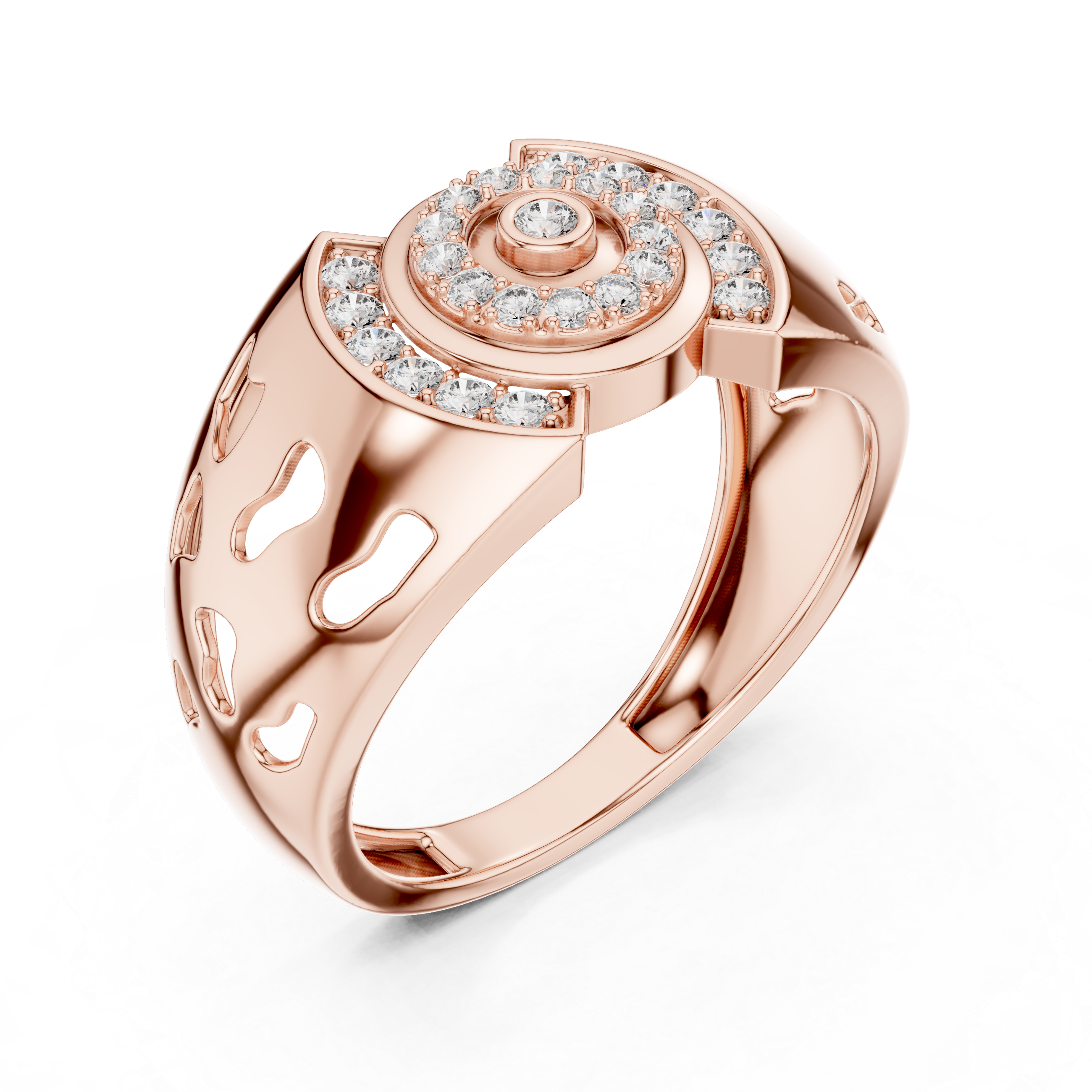 925 Silver Moissanite Art Deco Concentric Bullseye Target Mens Ring