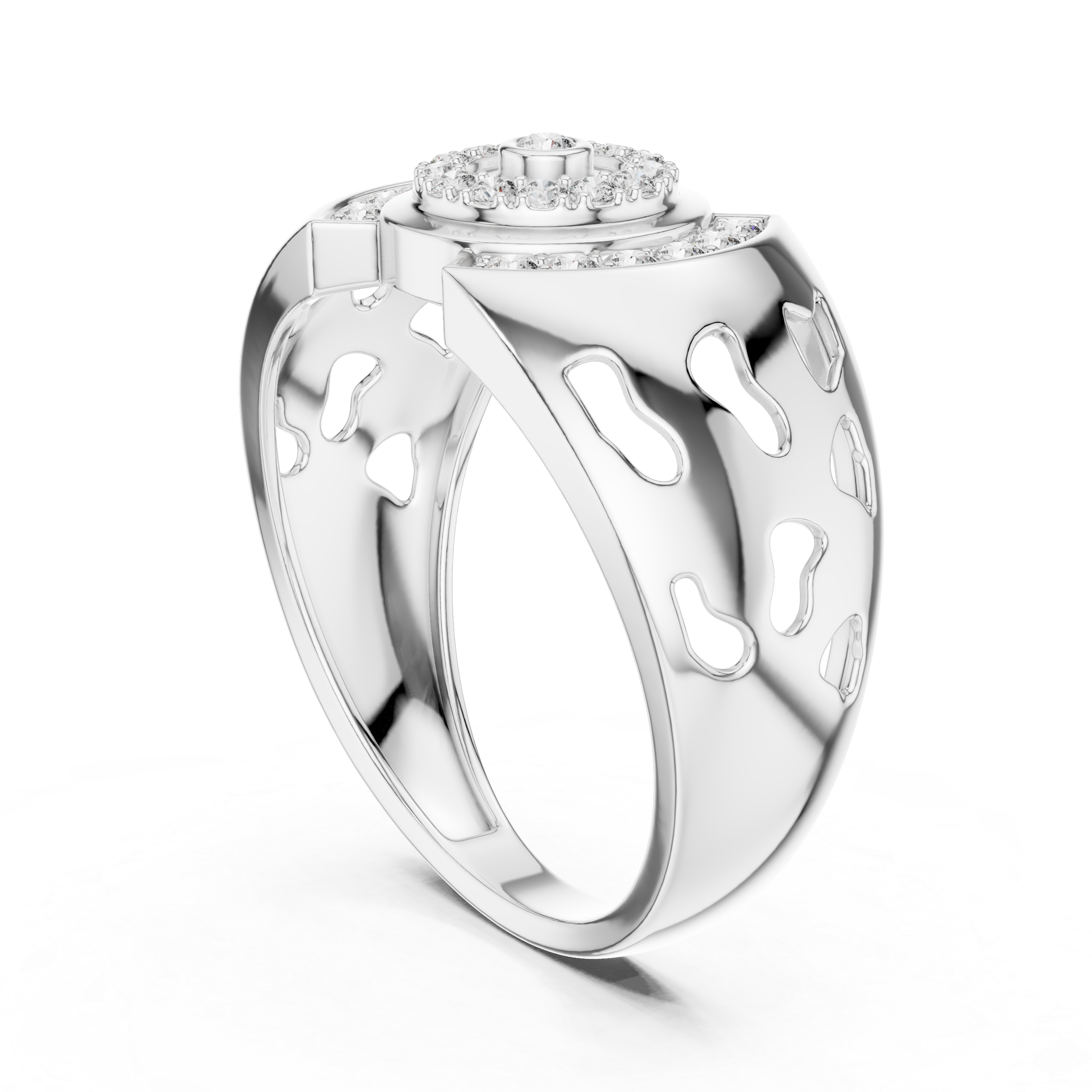 925 Silver Moissanite Art Deco Concentric Bullseye Target Mens Ring