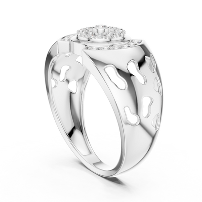 925 Silver Moissanite Art Deco Concentric Bullseye Target Mens Ring