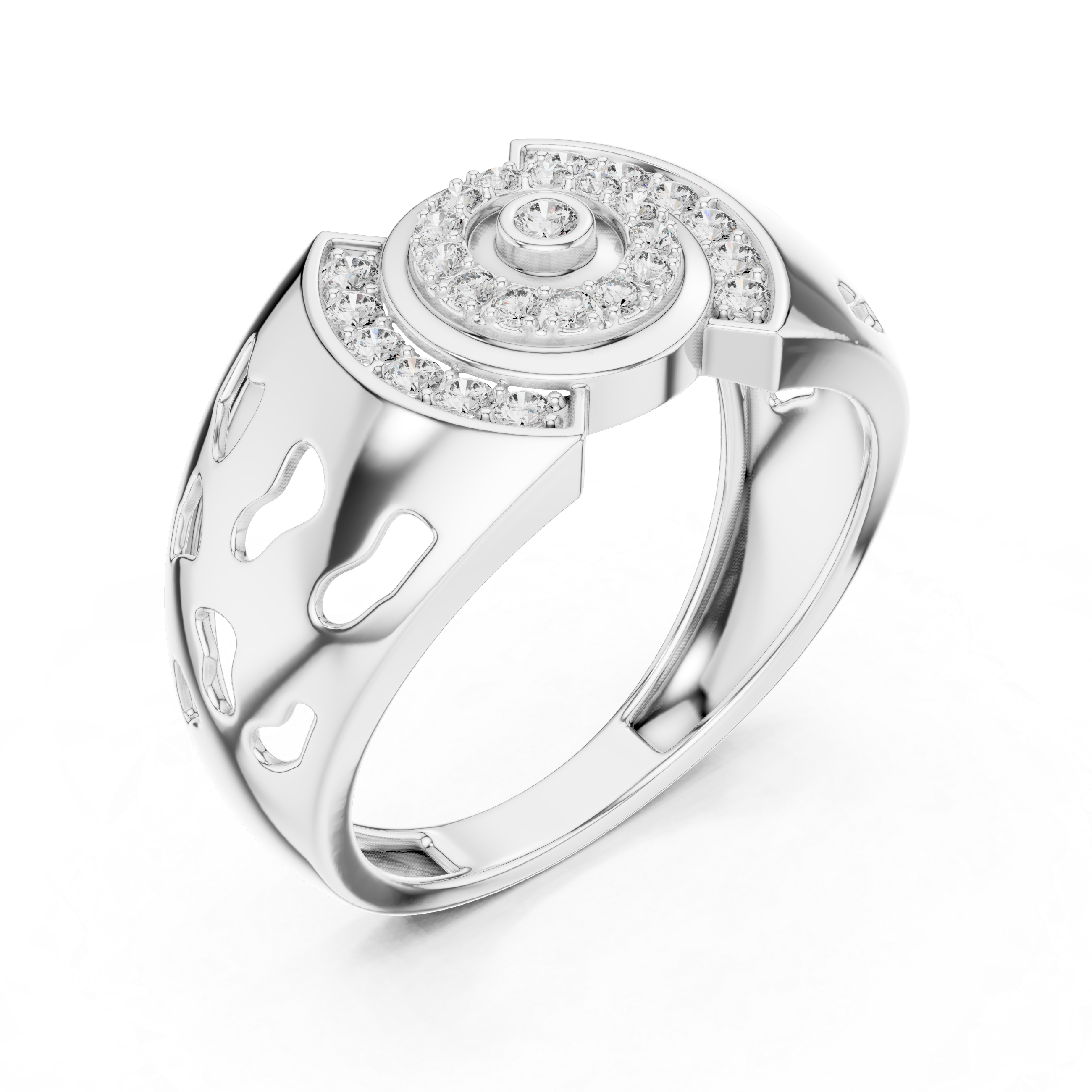925 Silver Moissanite Art Deco Concentric Bullseye Target Mens Ring