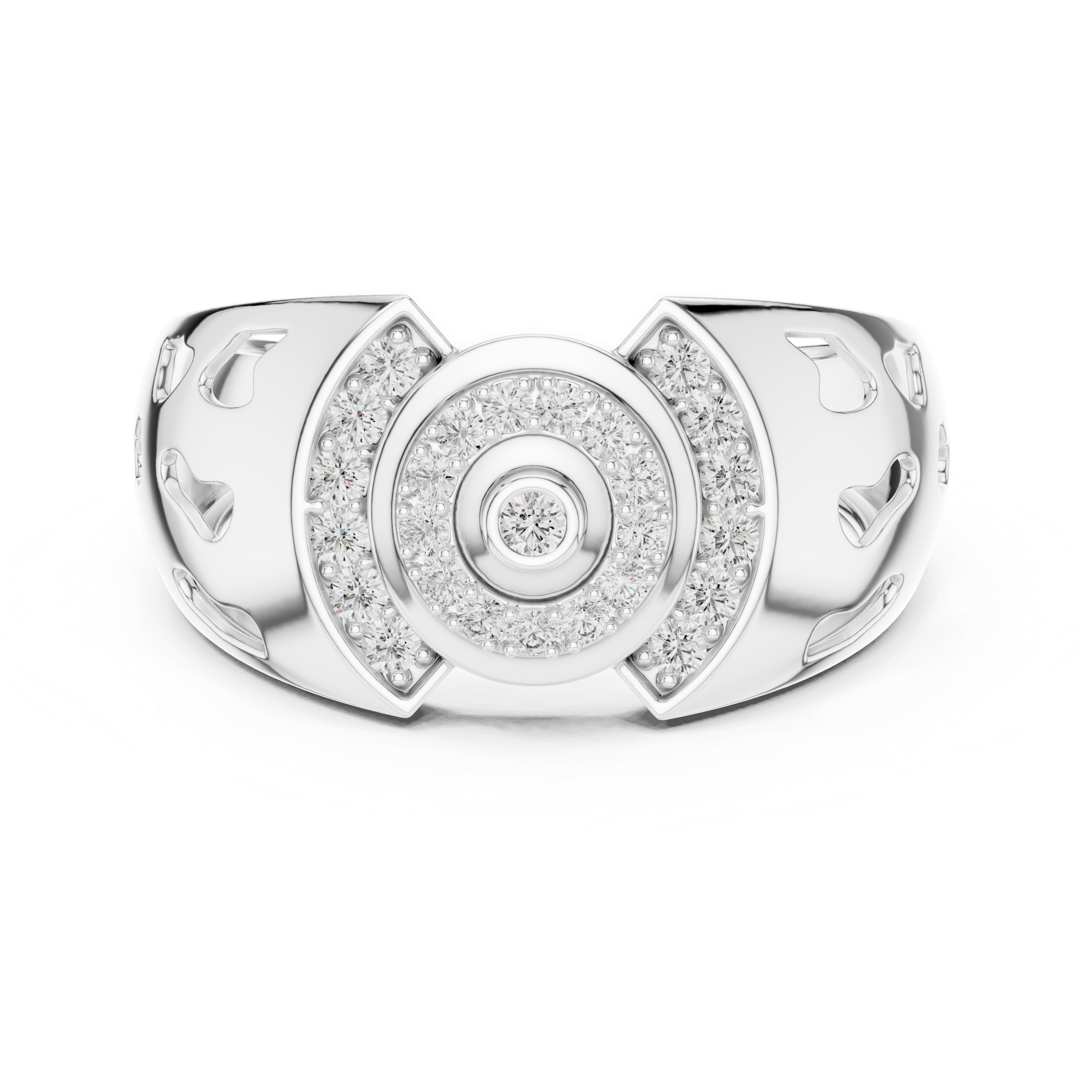 925 Silver Moissanite Art Deco Concentric Bullseye Target Mens Ring