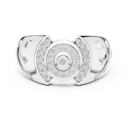 925 Silver Moissanite Art Deco Concentric Bullseye Target Mens Ring