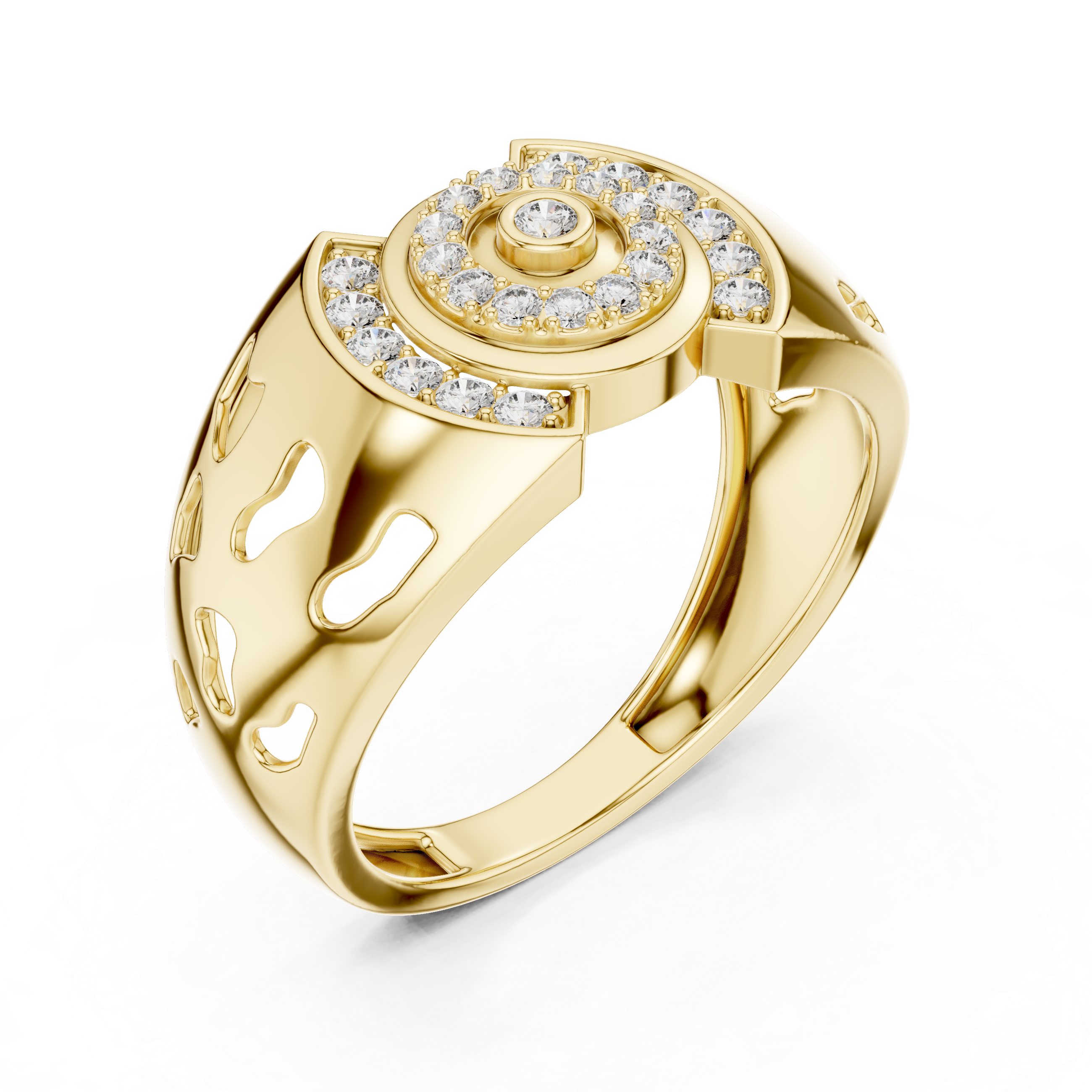 925 Silver Moissanite Art Deco Concentric Bullseye Target Mens Ring