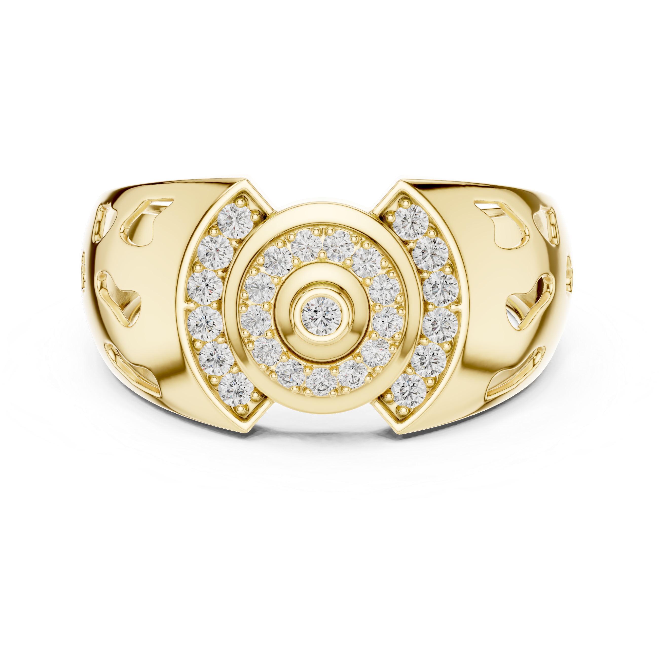 925 Silver Moissanite Art Deco Concentric Bullseye Target Mens Ring