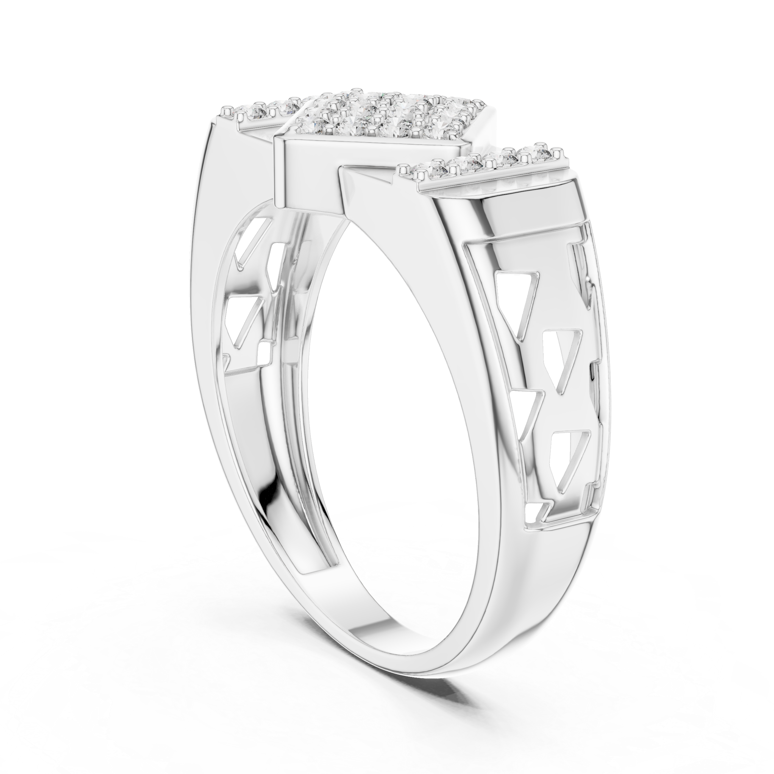 925 Silver Moissanite  Art Deco Kite Cluster Signet Mens Ring