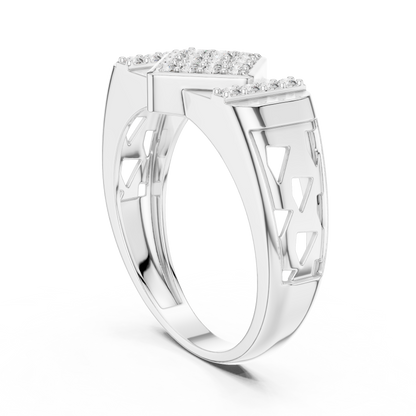925 Silver Moissanite  Art Deco Kite Cluster Signet Mens Ring