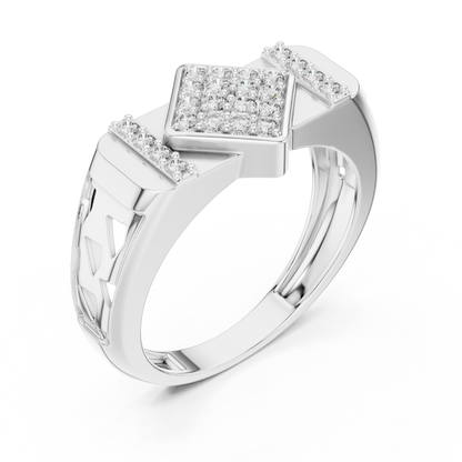 925 Silver Moissanite  Art Deco Kite Cluster Signet Mens Ring