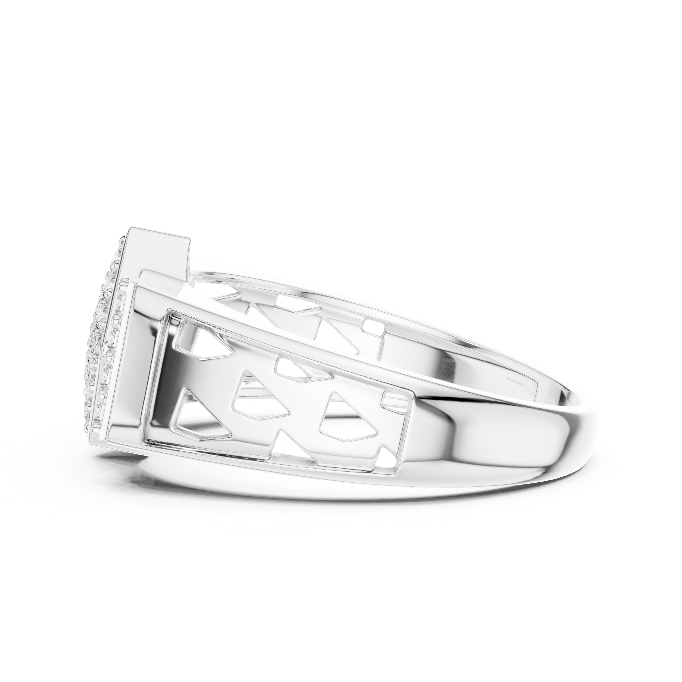 925 Silver Moissanite  Art Deco Kite Cluster Signet Mens Ring