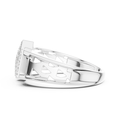 925 Silver Moissanite  Art Deco Kite Cluster Signet Mens Ring