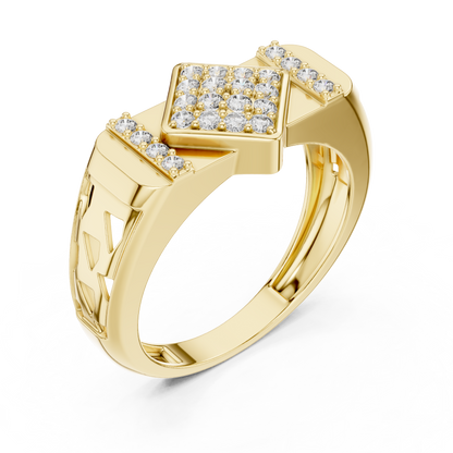 925 Silver Moissanite  Art Deco Kite Cluster Signet Mens Ring