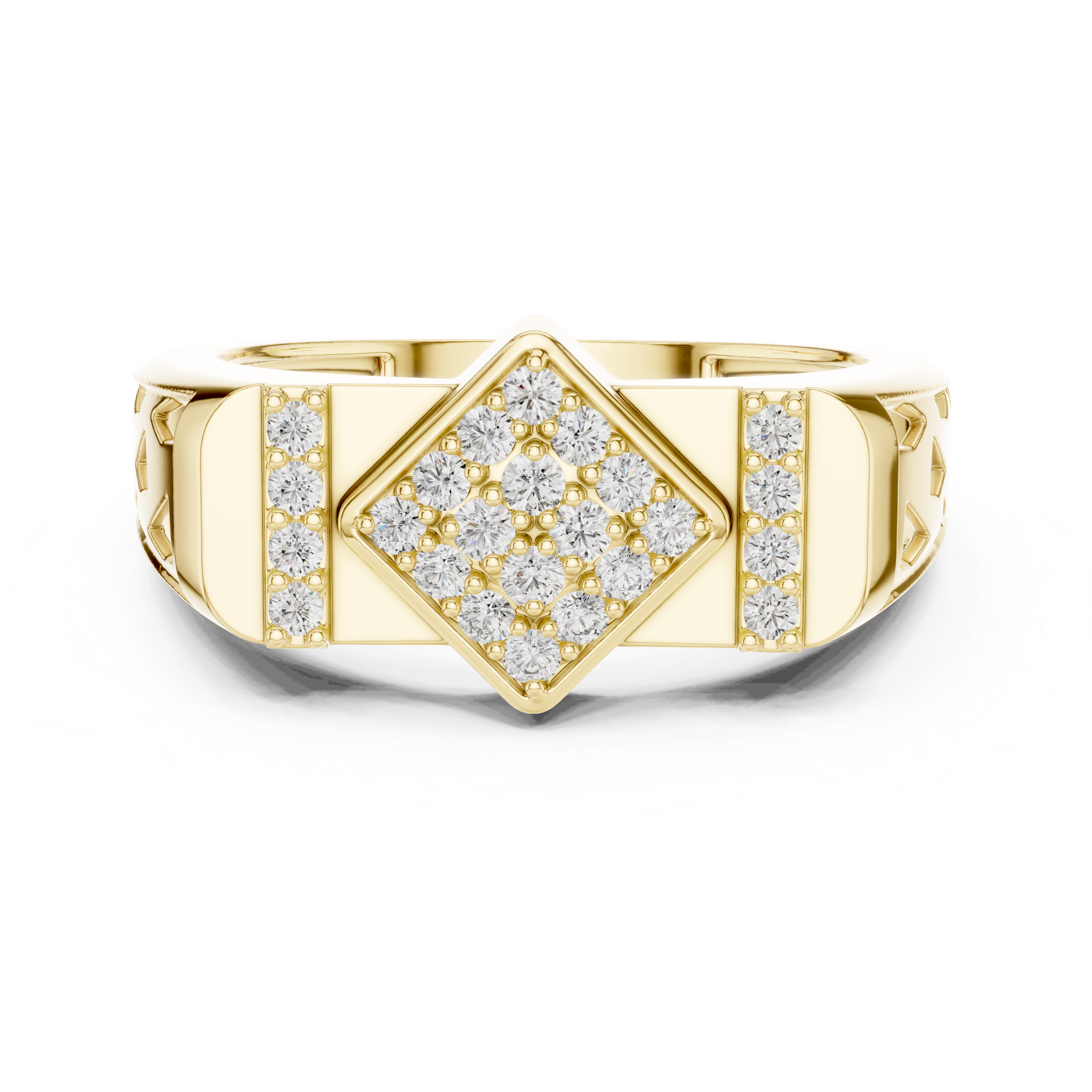 925 Silver Moissanite  Art Deco Kite Cluster Signet Mens Ring