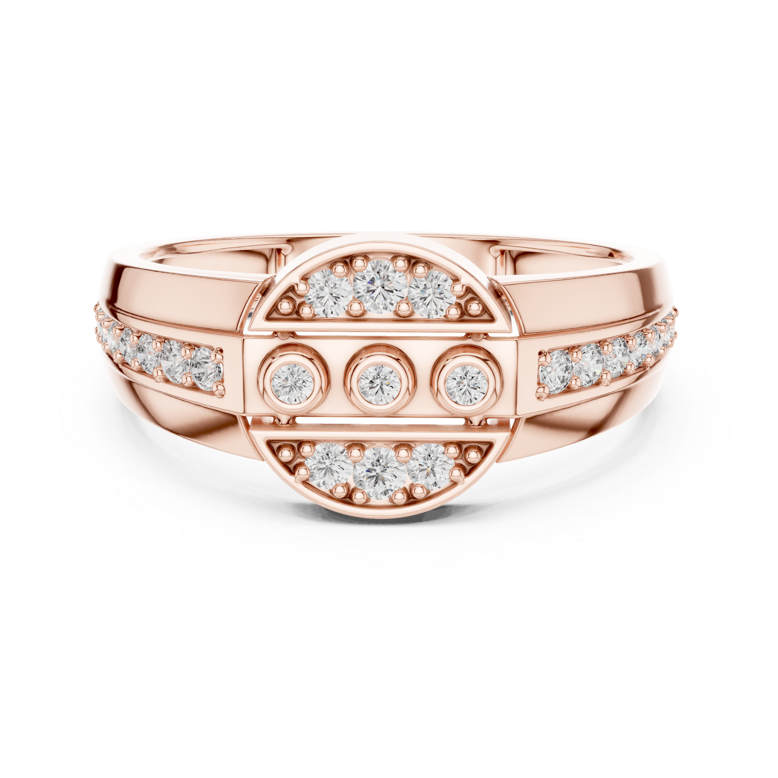 925 Silver Moissanite  Art Deco Triple-Row Concentric Target Mens Ring