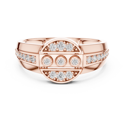 925 Silver Moissanite  Art Deco Triple-Row Concentric Target Mens Ring