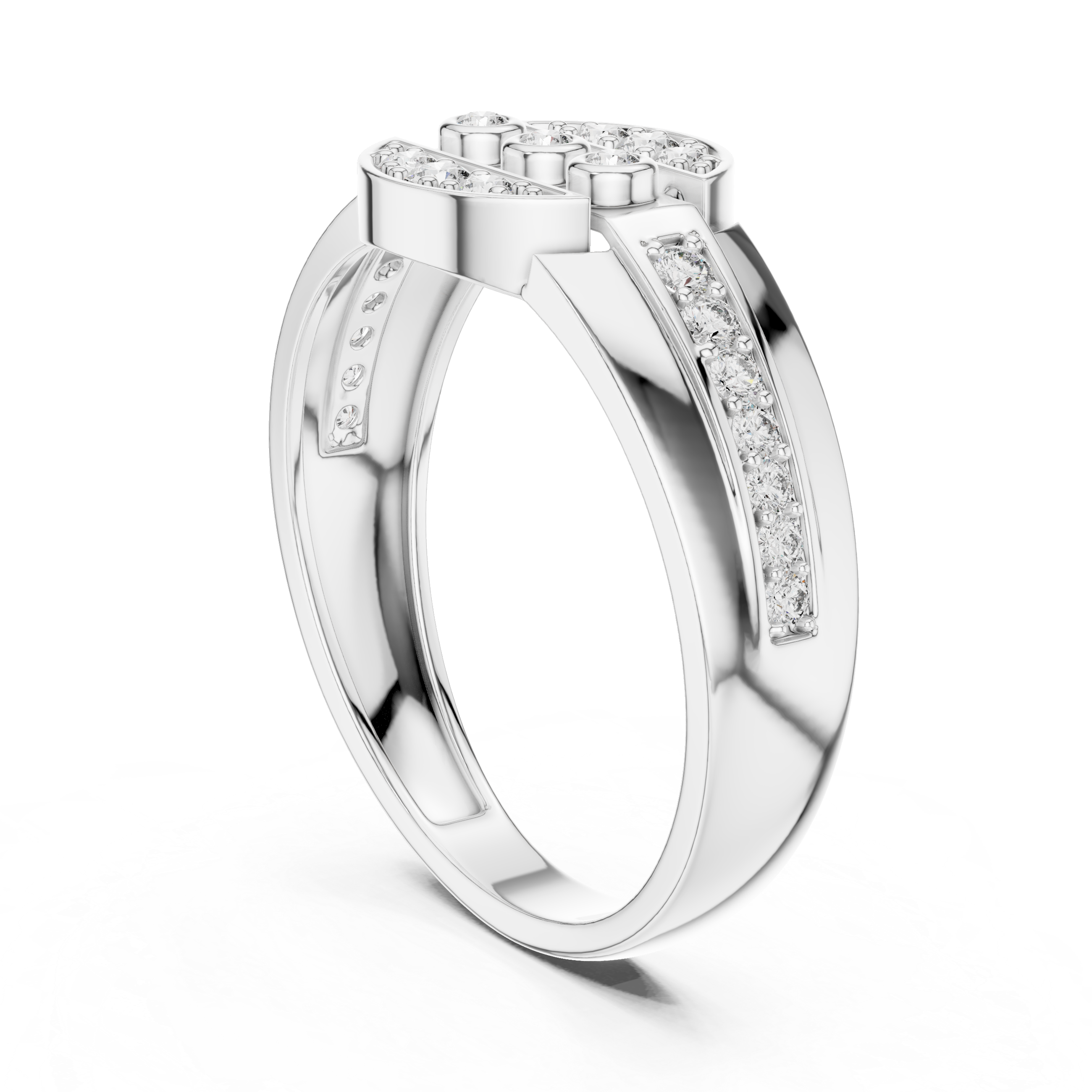 925 Silver Moissanite  Art Deco Triple-Row Concentric Target Mens Ring
