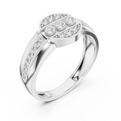 925 Silver Moissanite  Art Deco Triple-Row Concentric Target Mens Ring