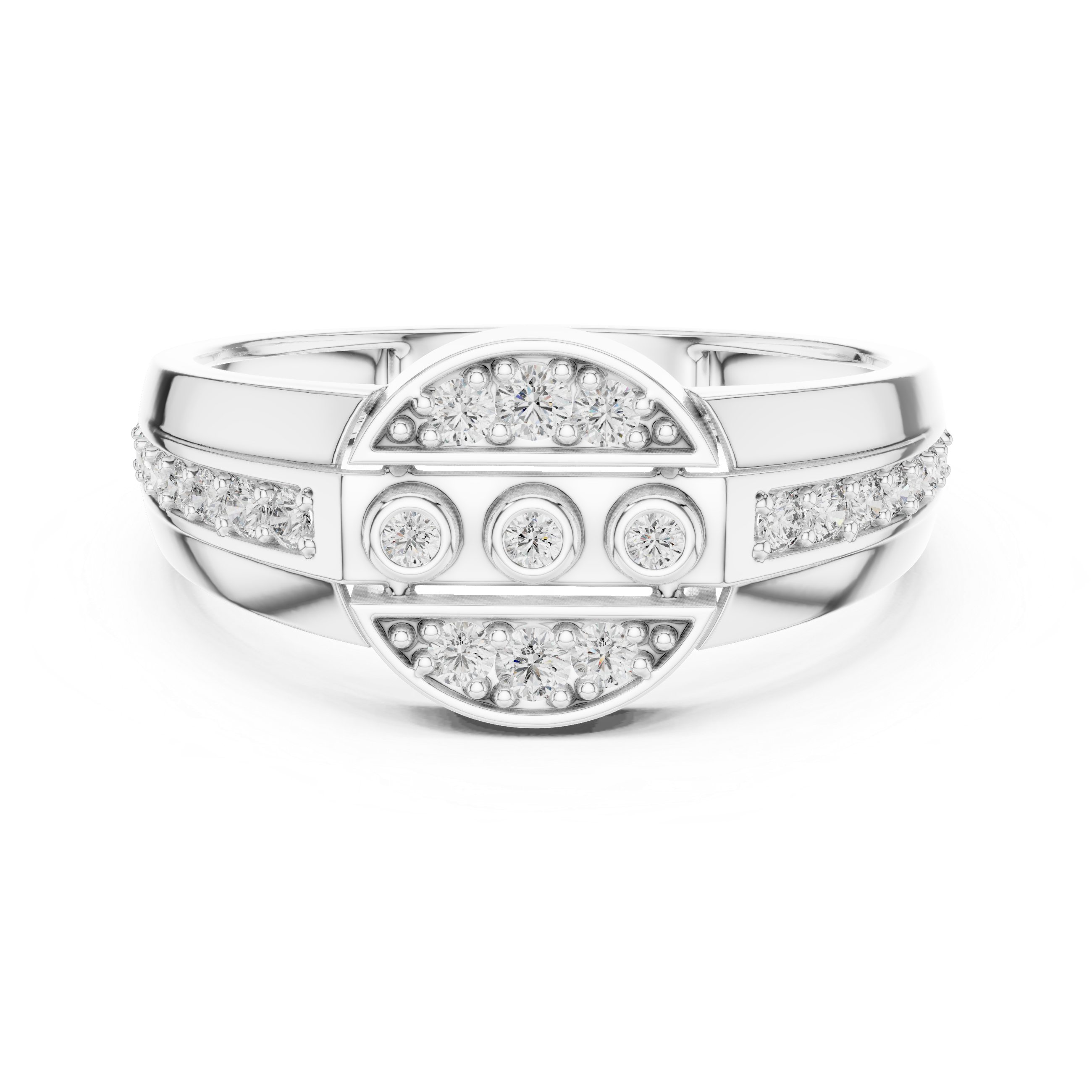 925 Silver Moissanite  Art Deco Triple-Row Concentric Target Mens Ring