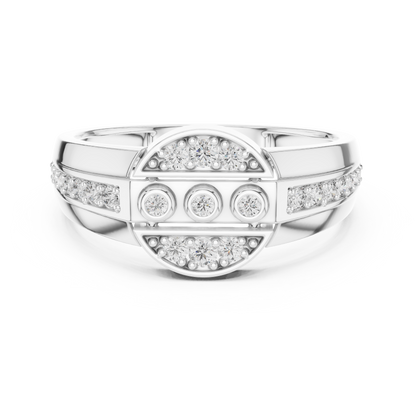 925 Silver Moissanite  Art Deco Triple-Row Concentric Target Mens Ring