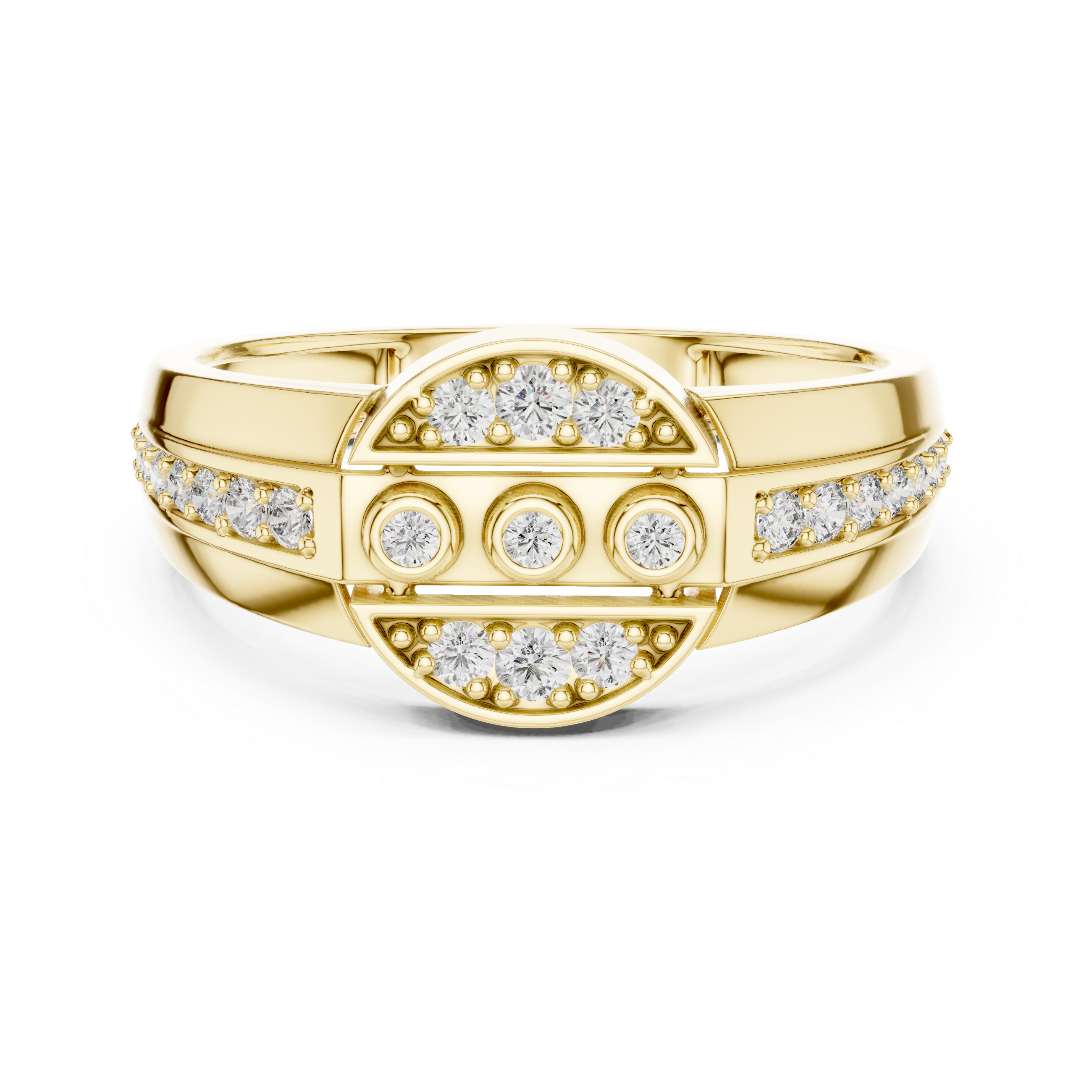 925 Silver Moissanite  Art Deco Triple-Row Concentric Target Mens Ring