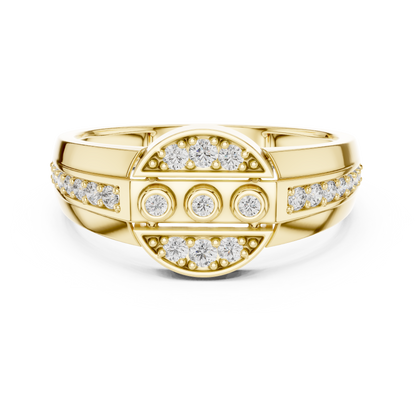 925 Silver Moissanite  Art Deco Triple-Row Concentric Target Mens Ring